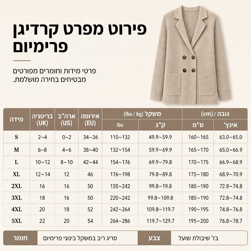 קרדיגן סריג צמוד לנשים עם כיסים וצווארון מעוצב