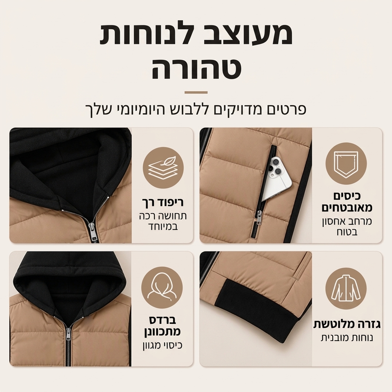 ז'קט עם צווארון מעורר ומלא ריפוד לנשים בעיצוב בלוק צבעוני