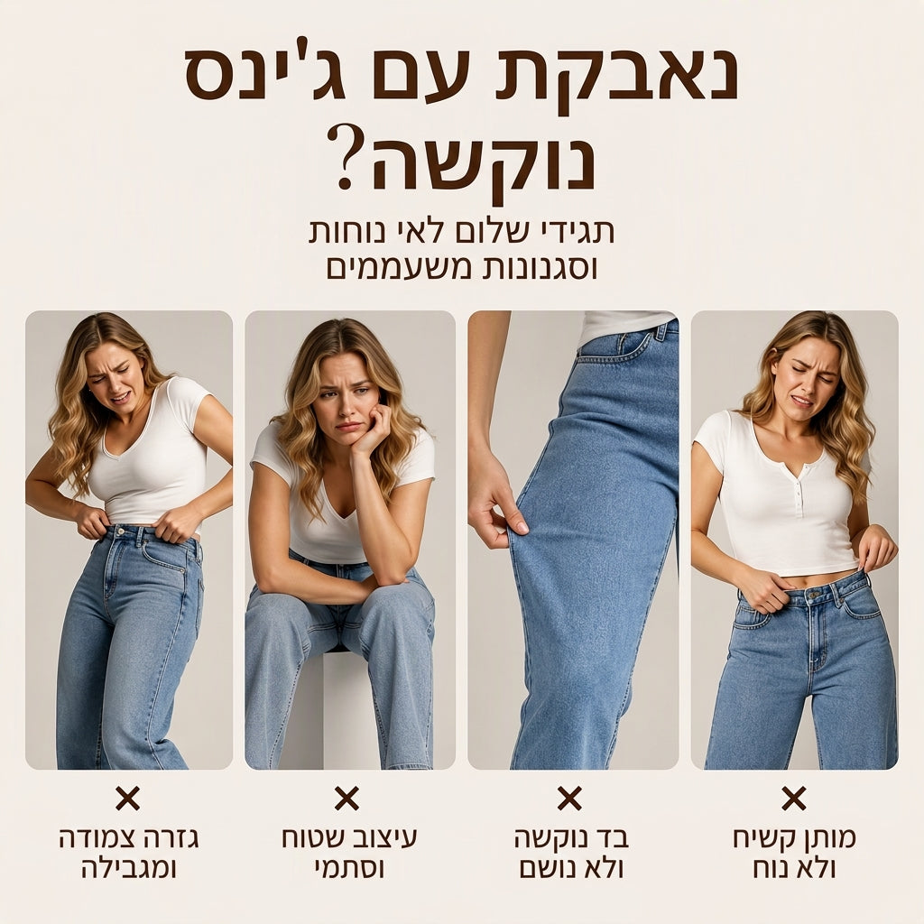 מכנסי ג'יאן רחבי-מותן ונמוכי-כתף לנשים