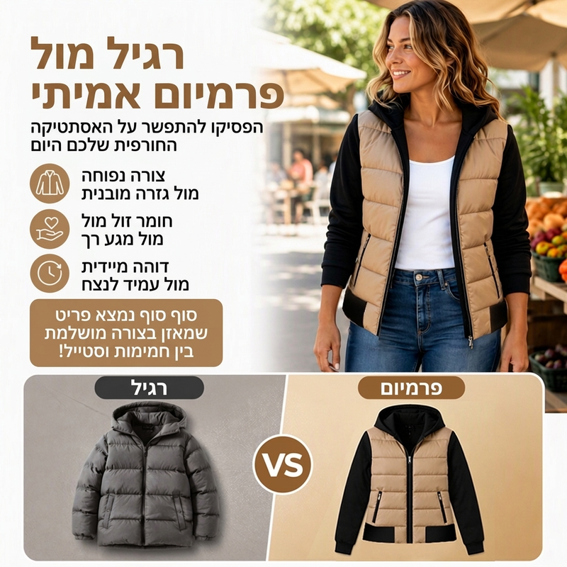 ז'קט עם צווארון מעורר ומלא ריפוד לנשים בעיצוב בלוק צבעוני