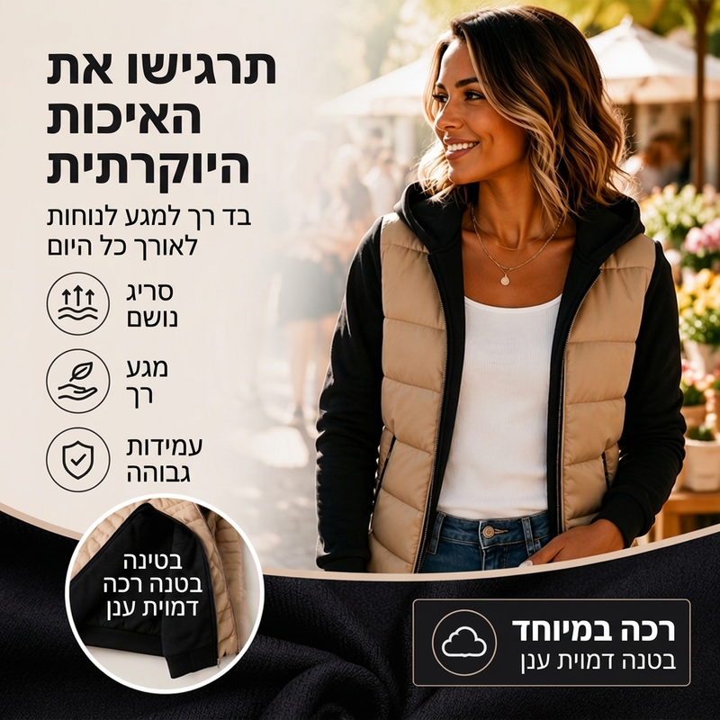 ז'קט עם צווארון מעורר ומלא ריפוד לנשים בעיצוב בלוק צבעוני