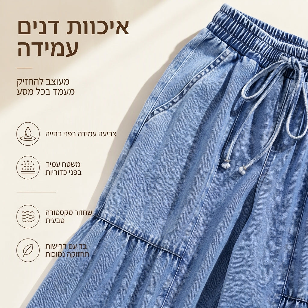 מכנסי ג'יאן רחבי-מותן ונמוכי-כתף לנשים
