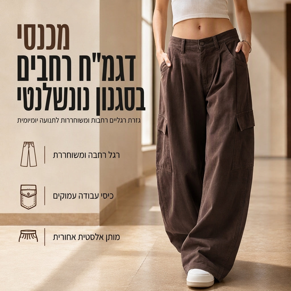 💖מבצע ענק של בלאק פריידי – 50% הנחה!💖מכנסי סרגן לאשה עם מותן גבוה, חיתוך רחב ותיקיות תועלתיים, מכנסי כותנה מעורבת בהתאמה רופפת