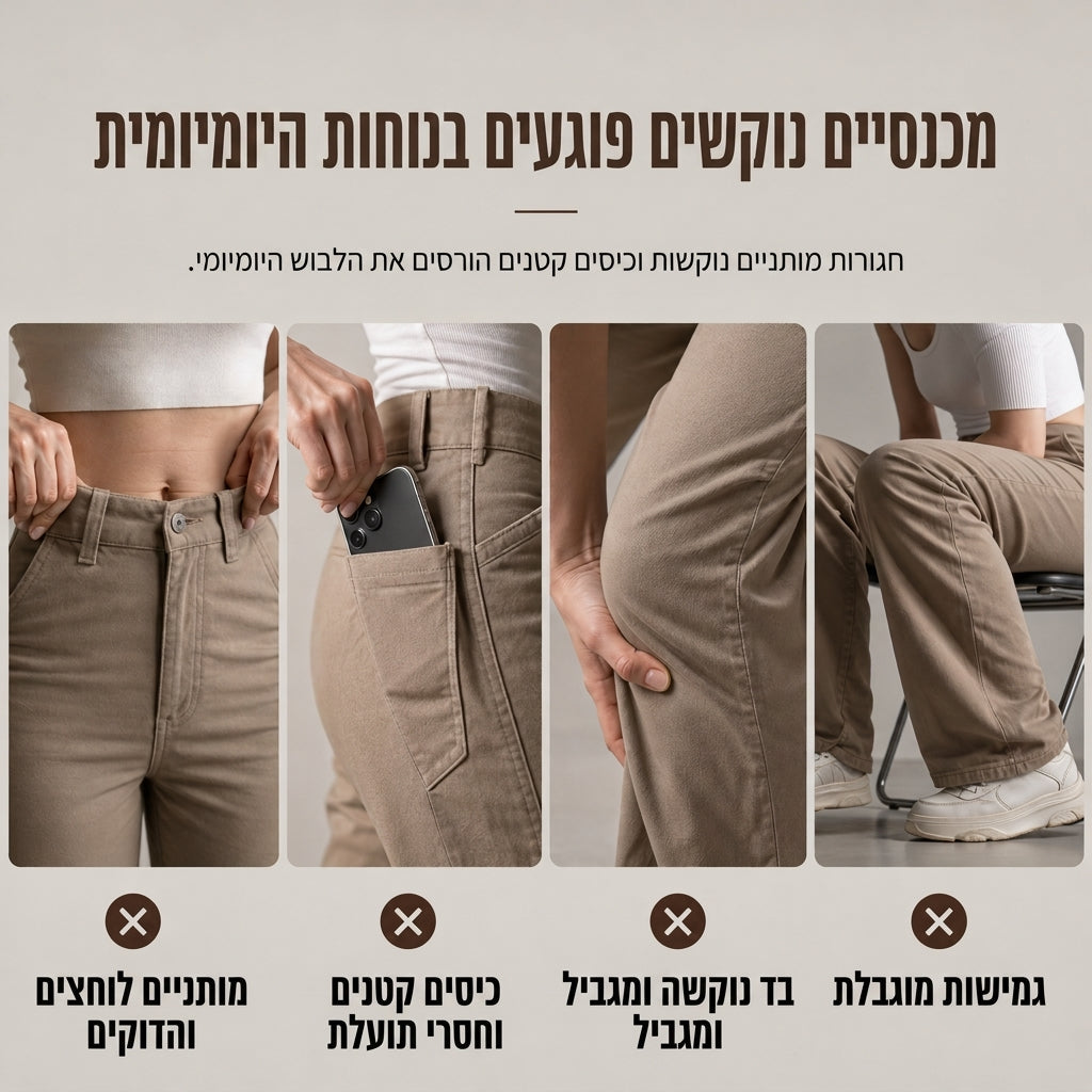 💖מבצע ענק של בלאק פריידי – 50% הנחה!💖מכנסי סרגן לאשה עם מותן גבוה, חיתוך רחב ותיקיות תועלתיים, מכנסי כותנה מעורבת בהתאמה רופפת