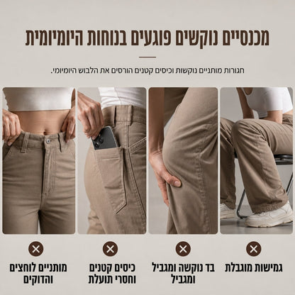 💖מבצע ענק של בלאק פריידי – 50% הנחה!💖מכנסי סרגן לאשה עם מותן גבוה, חיתוך רחב ותיקיות תועלתיים, מכנסי כותנה מעורבת בהתאמה רופפת