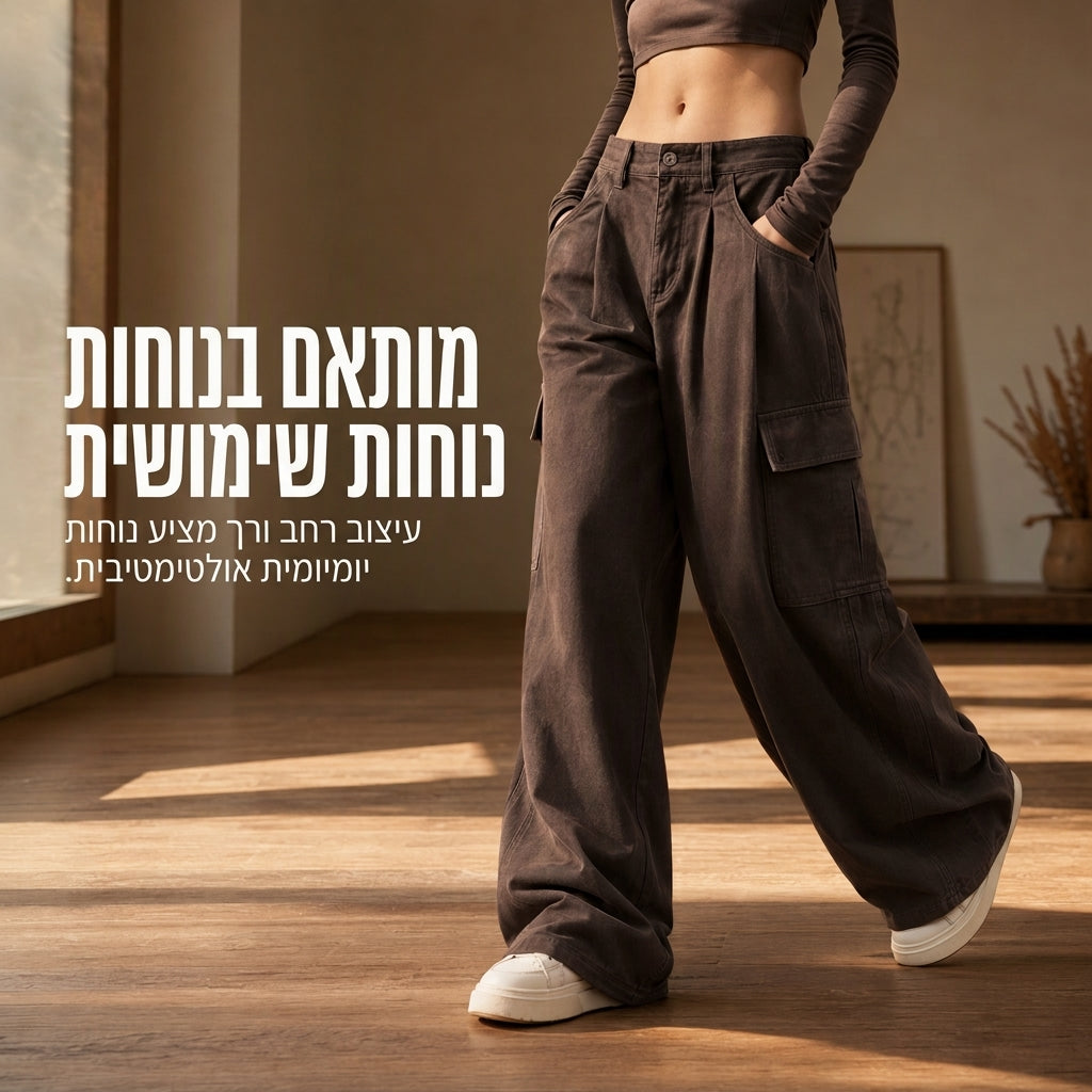 💖מבצע ענק של בלאק פריידי – 50% הנחה!💖מכנסי סרגן לאשה עם מותן גבוה, חיתוך רחב ותיקיות תועלתיים, מכנסי כותנה מעורבת בהתאמה רופפת