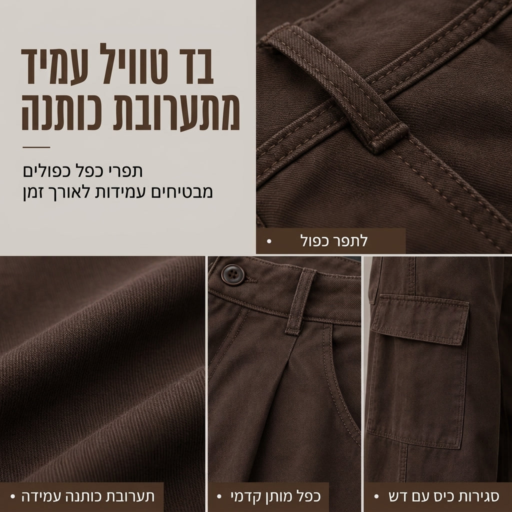 💖מבצע ענק של בלאק פריידי – 50% הנחה!💖מכנסי סרגן לאשה עם מותן גבוה, חיתוך רחב ותיקיות תועלתיים, מכנסי כותנה מעורבת בהתאמה רופפת