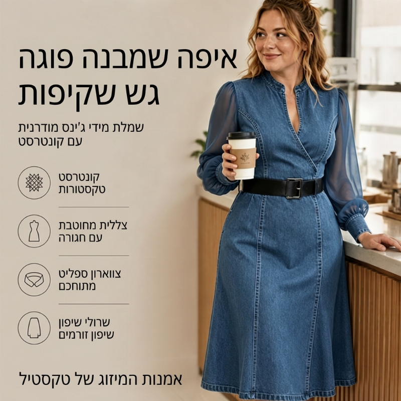 שמלה מידי דנים בהתאמה צרה עם צווארון עמידה