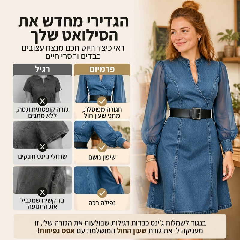 שמלה מידי דנים בהתאמה צרה עם צווארון עמידה