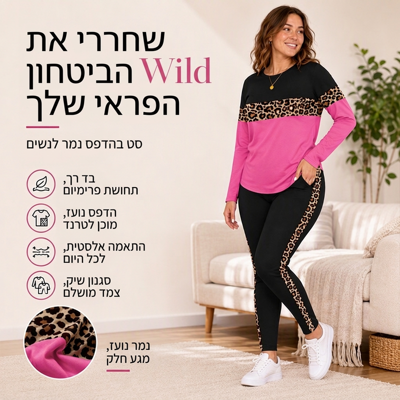 סט 2 חלקים לנשים עם הדפס נמר אופנתי