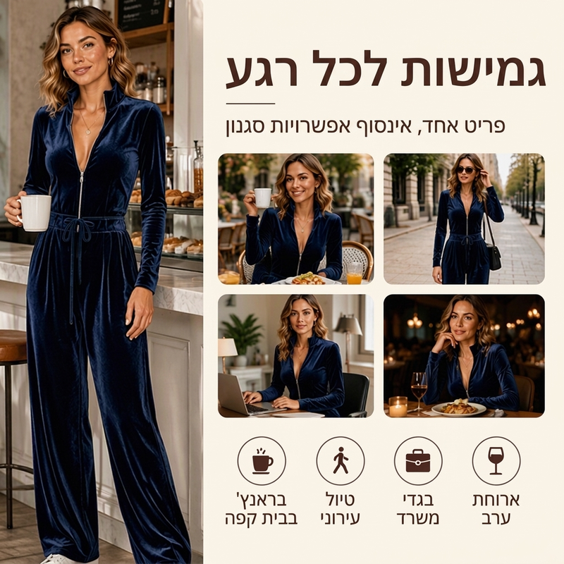 ביגוד אופנתי לנשים - חליפת גומי עם צווארון עמידה