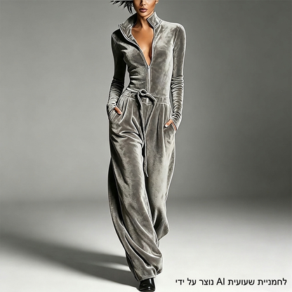 ביגוד אופנתי לנשים - חליפת גומי עם צווארון עמידה