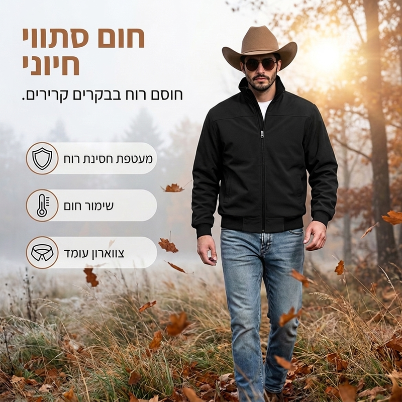 מעיל בומברט קלאסי לגבר עם כניסת רוכסן