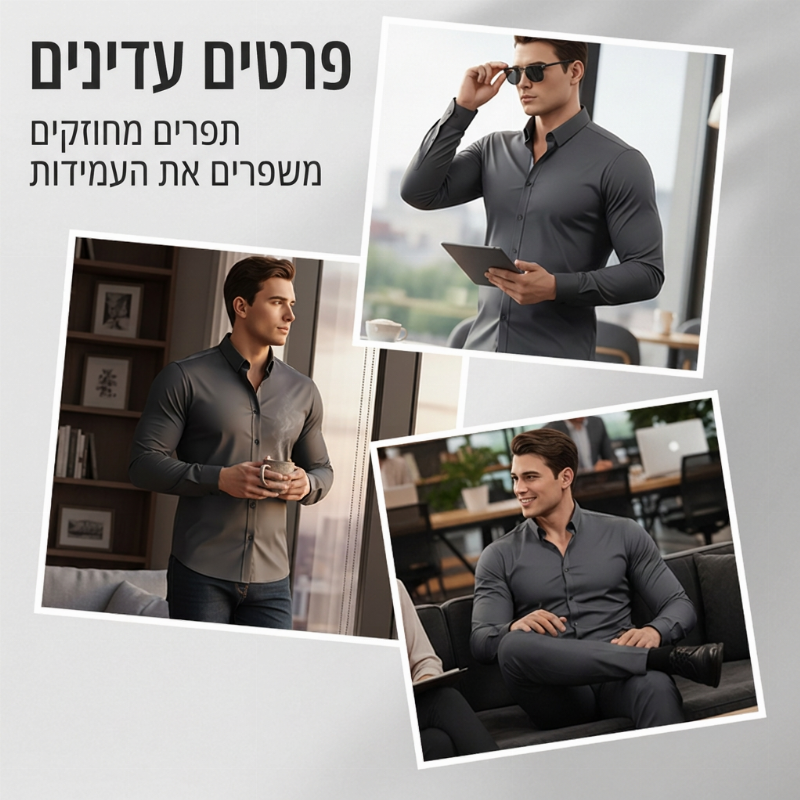 חולצות גברים עם צווארון עליון, שרוולים ארוכים וכפתורים בסגנון פשוט בצבע אחיד