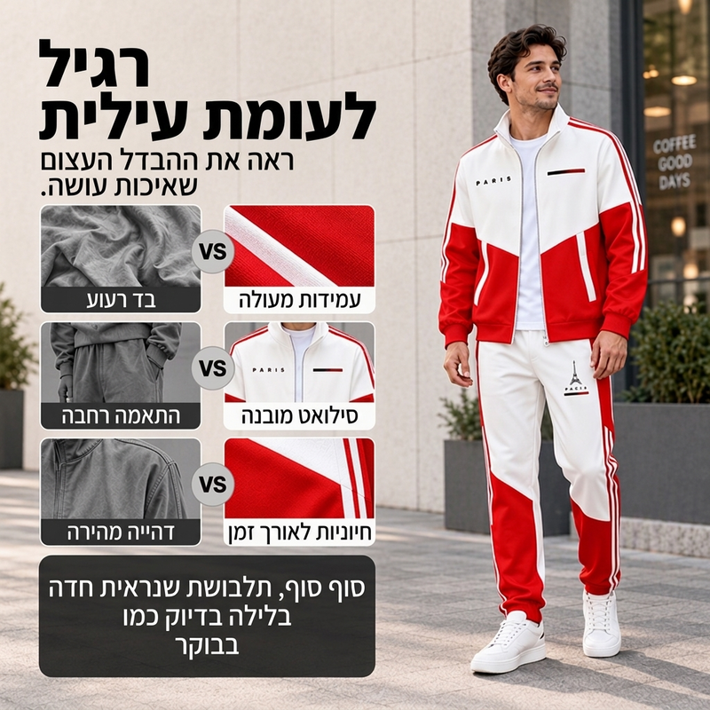 סט גברים עם ז'קט צמוד צבעים עם רוכסן ומכנסיים עם חוט משיכה