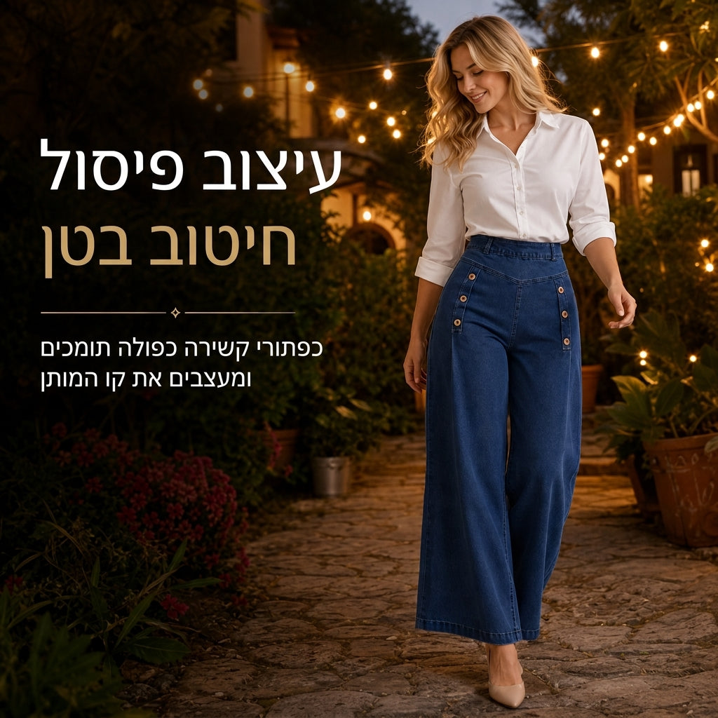 ⏰  מבצע ענק של בלאק פריידי – 50% הנחה!✨ מכנסי ג'ינס בעלי מותן גבוה, רגליים רחבות ונמתחות, מעוטרים בכפתורי נוי