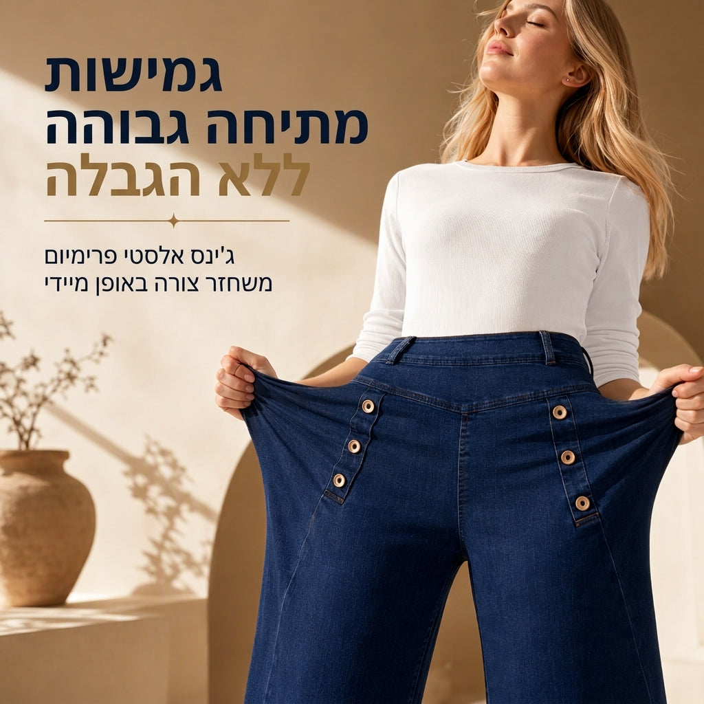 ⏰  מבצע ענק של בלאק פריידי – 50% הנחה!✨ מכנסי ג'ינס בעלי מותן גבוה, רגליים רחבות ונמתחות, מעוטרים בכפתורי נוי