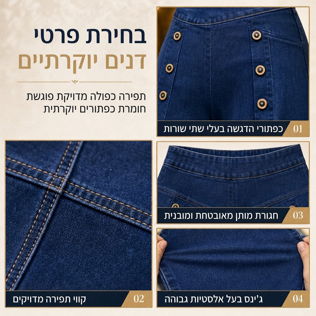 ⏰  מבצע ענק של בלאק פריידי – 50% הנחה!✨ מכנסי ג'ינס בעלי מותן גבוה, רגליים רחבות ונמתחות, מעוטרים בכפתורי נוי