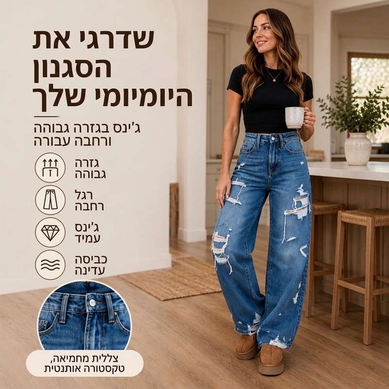 מכנס wide-leg אופנתיים לאישה מג'ינס מרופט