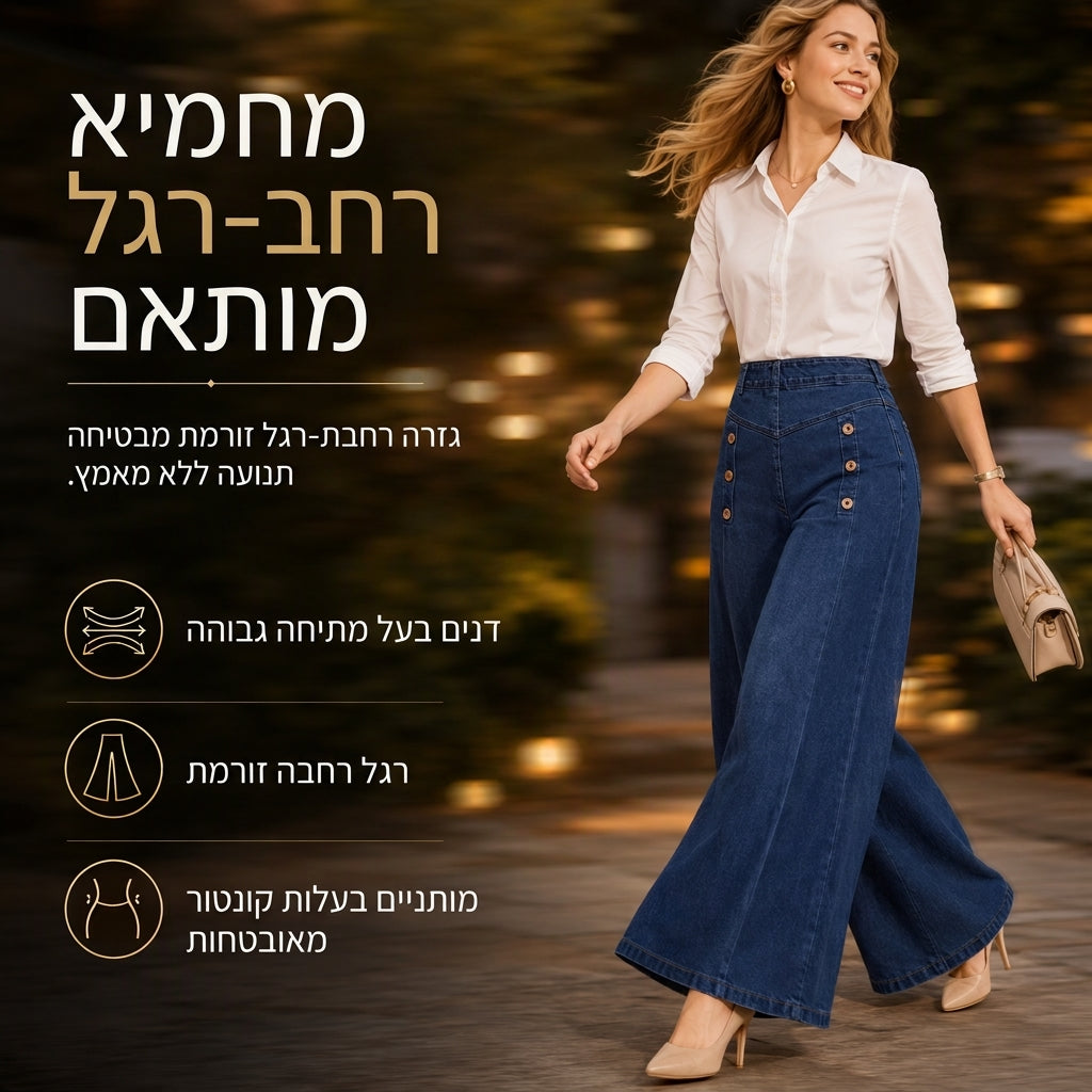 ⏰  מבצע ענק של בלאק פריידי – 50% הנחה!✨ מכנסי ג'ינס בעלי מותן גבוה, רגליים רחבות ונמתחות, מעוטרים בכפתורי נוי