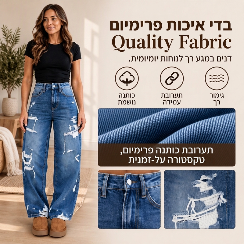 מכנס wide-leg אופנתיים לאישה מג'ינס מרופט