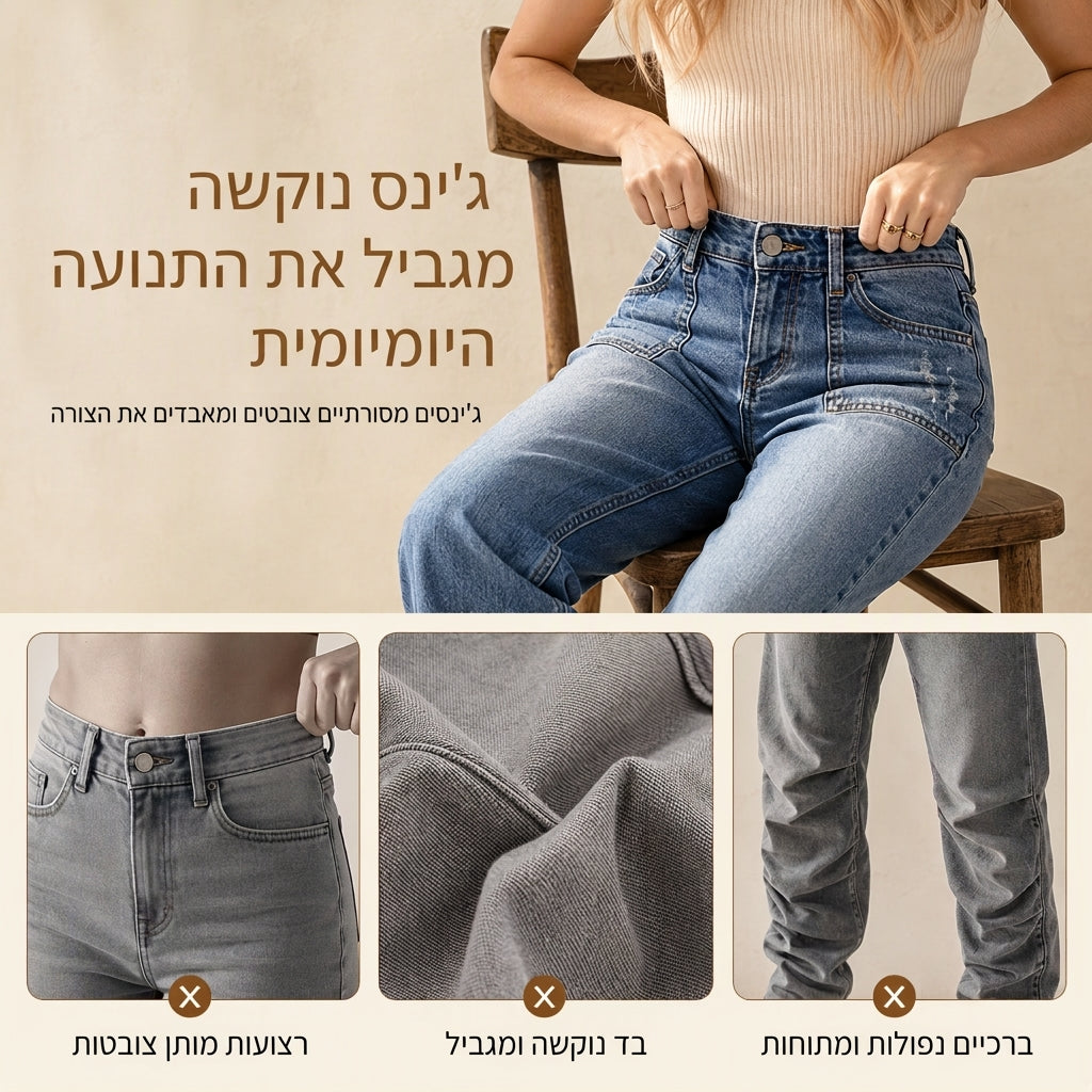 ג'ינס סטרט ליג וינטג' נמתח לנשים עם כיסי טלאים מרופדים ושוליים מרופטים חשופים
