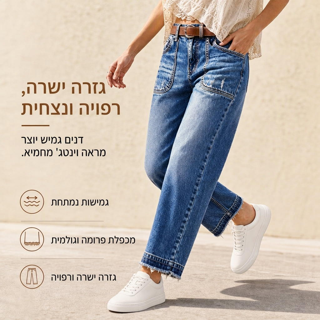 ג'ינס סטרט ליג וינטג' נמתח לנשים עם כיסי טלאים מרופדים ושוליים מרופטים חשופים