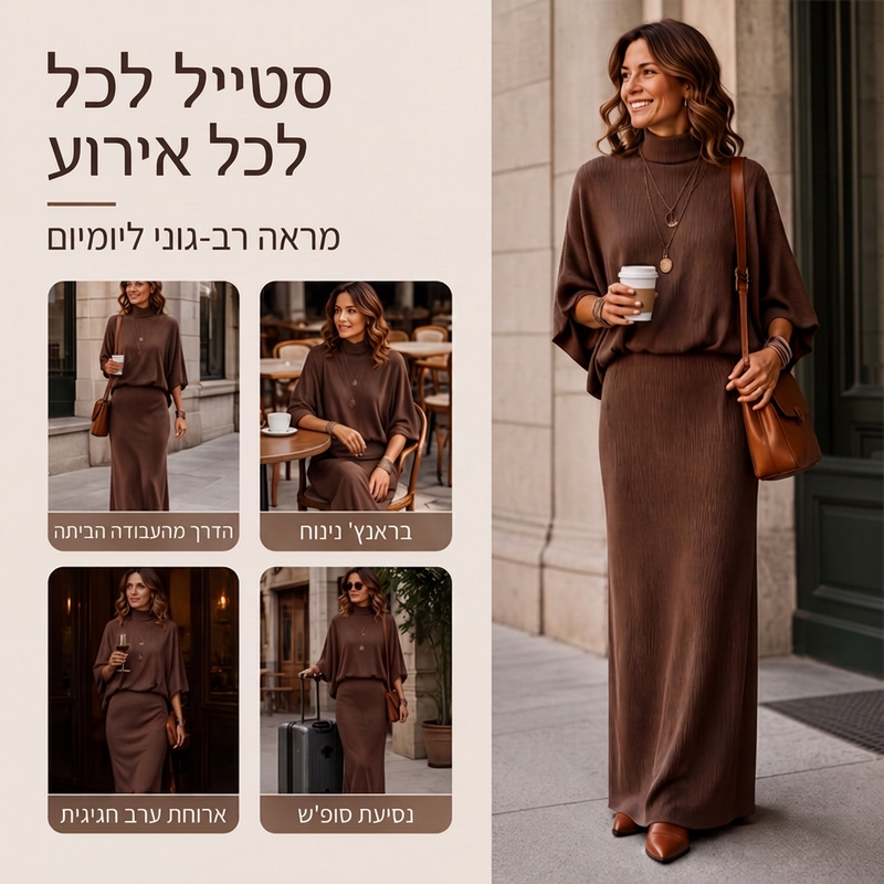 🔥 הנחה של 50%🔥 סט חולצת שרוולי עטף לנשים עם חצאית ארוכה