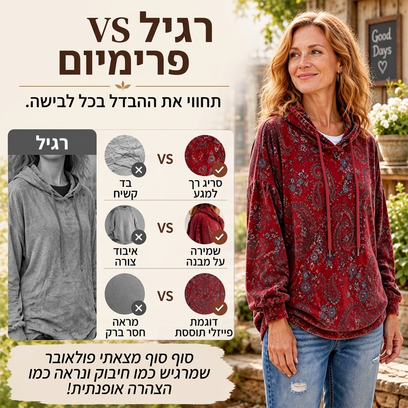 סווטשירט עם כובע בטנת שרוכים לנשים בהדפס פייסלי
