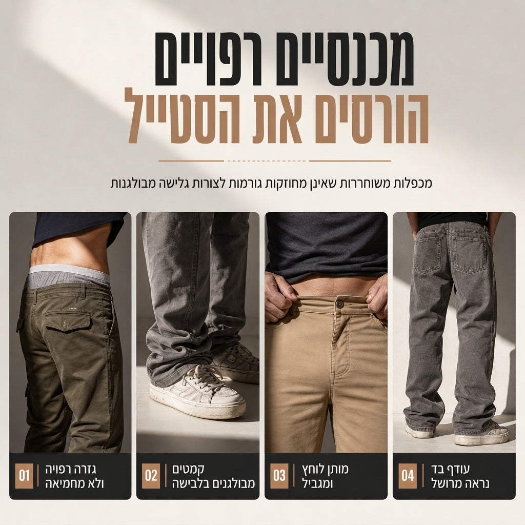 מכנסי ג'וגר קרגו קז'ואל לגבר בצבע אחיד