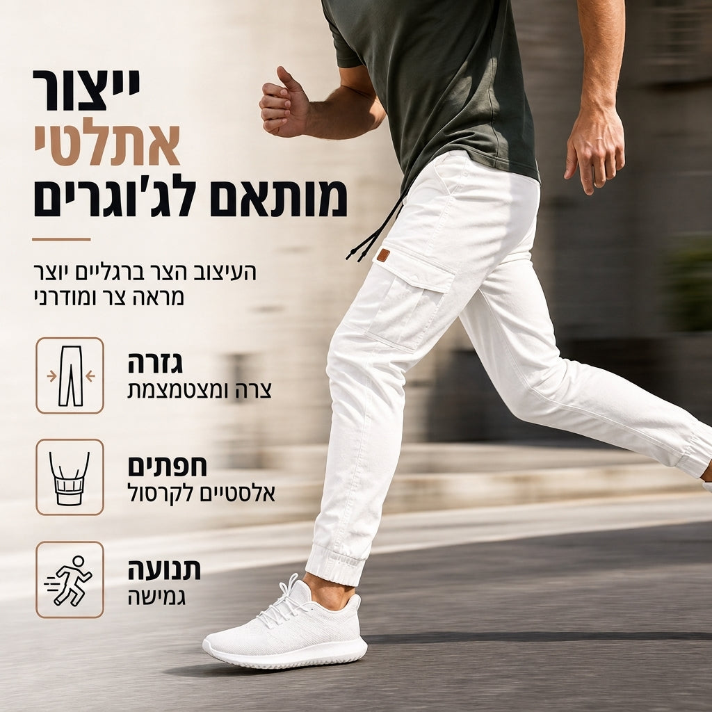 מכנסי ג'וגר קרגו קז'ואל לגבר בצבע אחיד