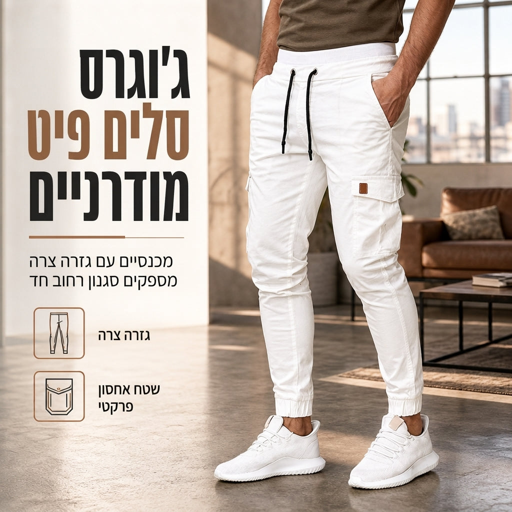 מכנסי ג'וגר קרגו קז'ואל לגבר בצבע אחיד