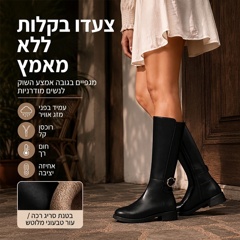 מגפיים עד הברך לנשים עם רוכב צד