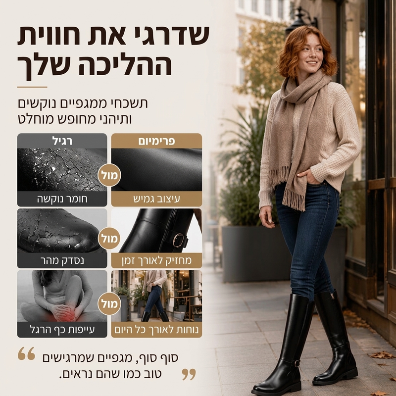 מגפיים עד הברך לנשים עם רוכב צד