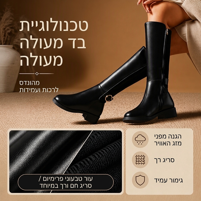 מגפיים עד הברך לנשים עם רוכב צד