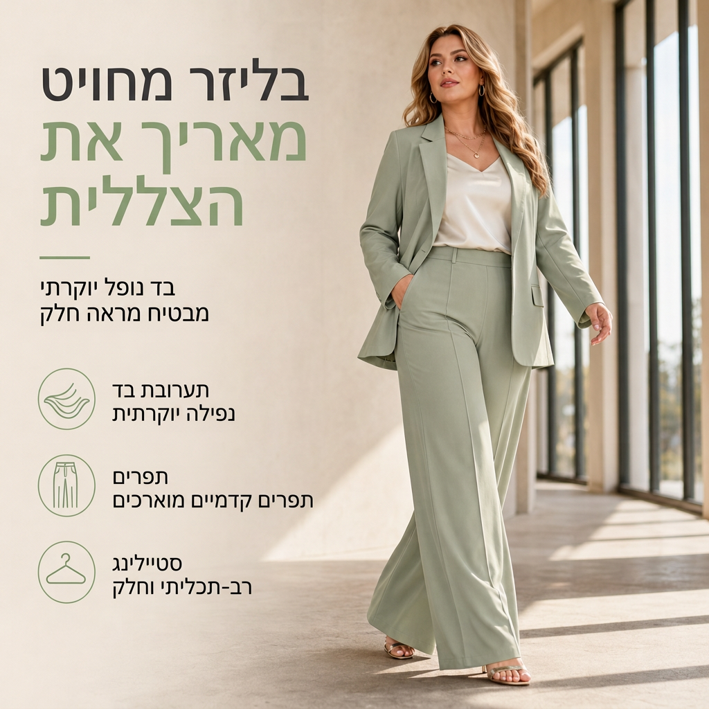 סט אלגנטי של שני פריטים עם מעיל מעוצב ומכנסיים רחבים ונינוחים