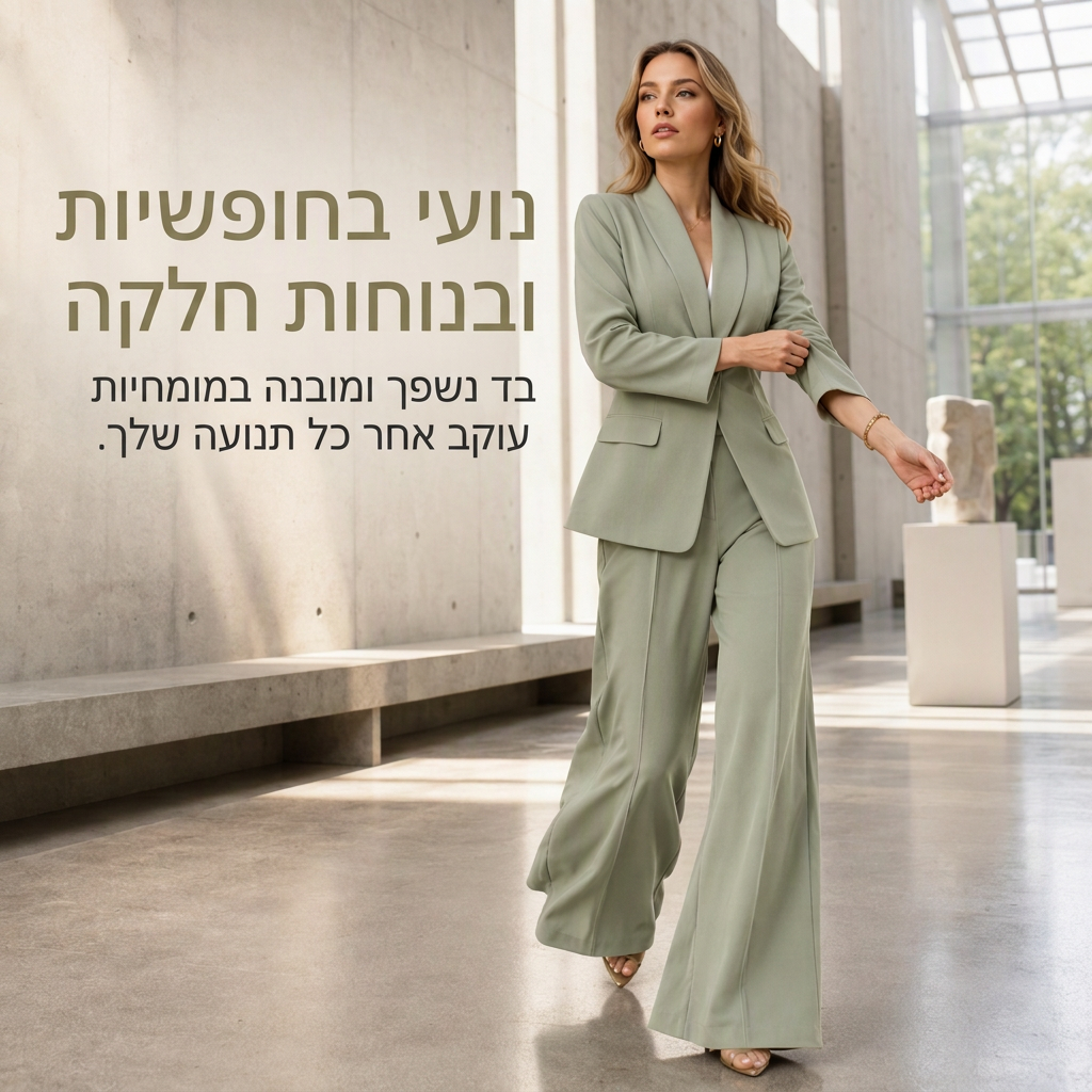 סט אלגנטי של שני פריטים עם מעיל מעוצב ומכנסיים רחבים ונינוחים