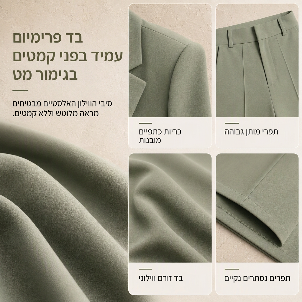 סט אלגנטי של שני פריטים עם מעיל מעוצב ומכנסיים רחבים ונינוחים