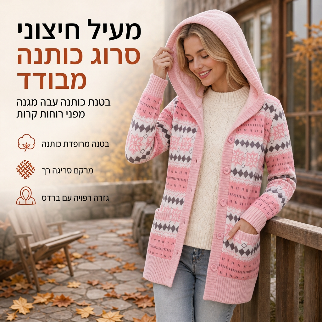 💖מבצע ענק של בלאק פריידי - 50% הנחה!💖 🌼סוודר נשים באורך בינוני עם ברדס ובטנת כותנה