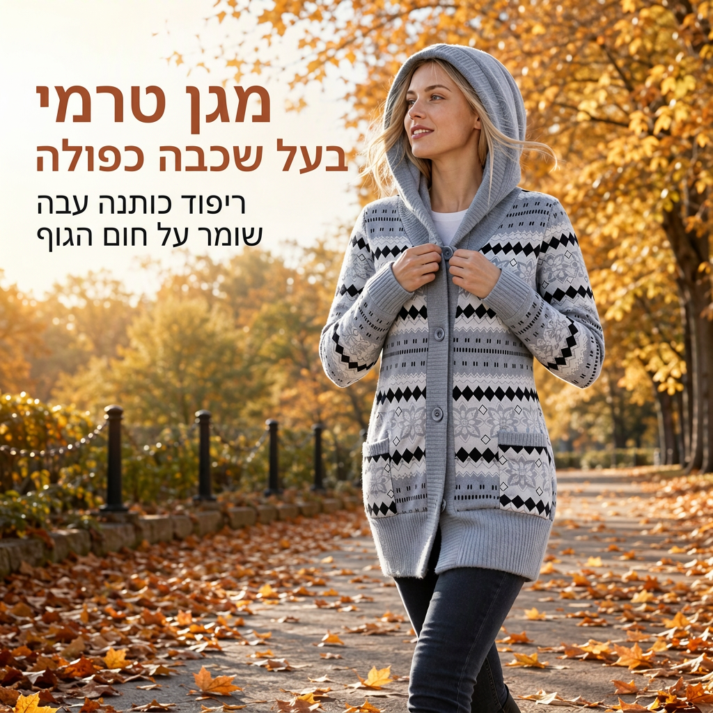 💖מבצע ענק של בלאק פריידי - 50% הנחה!💖 🌼סוודר נשים באורך בינוני עם ברדס ובטנת כותנה
