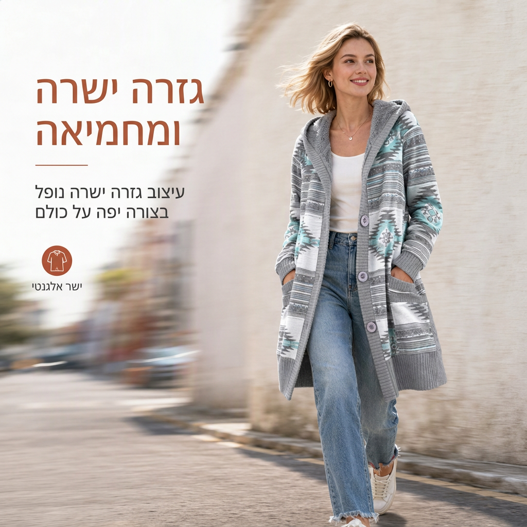 💖מבצע ענק של בלאק פריידי - 50% הנחה!💖 🌼סוודר נשים באורך בינוני עם ברדס ובטנת כותנה