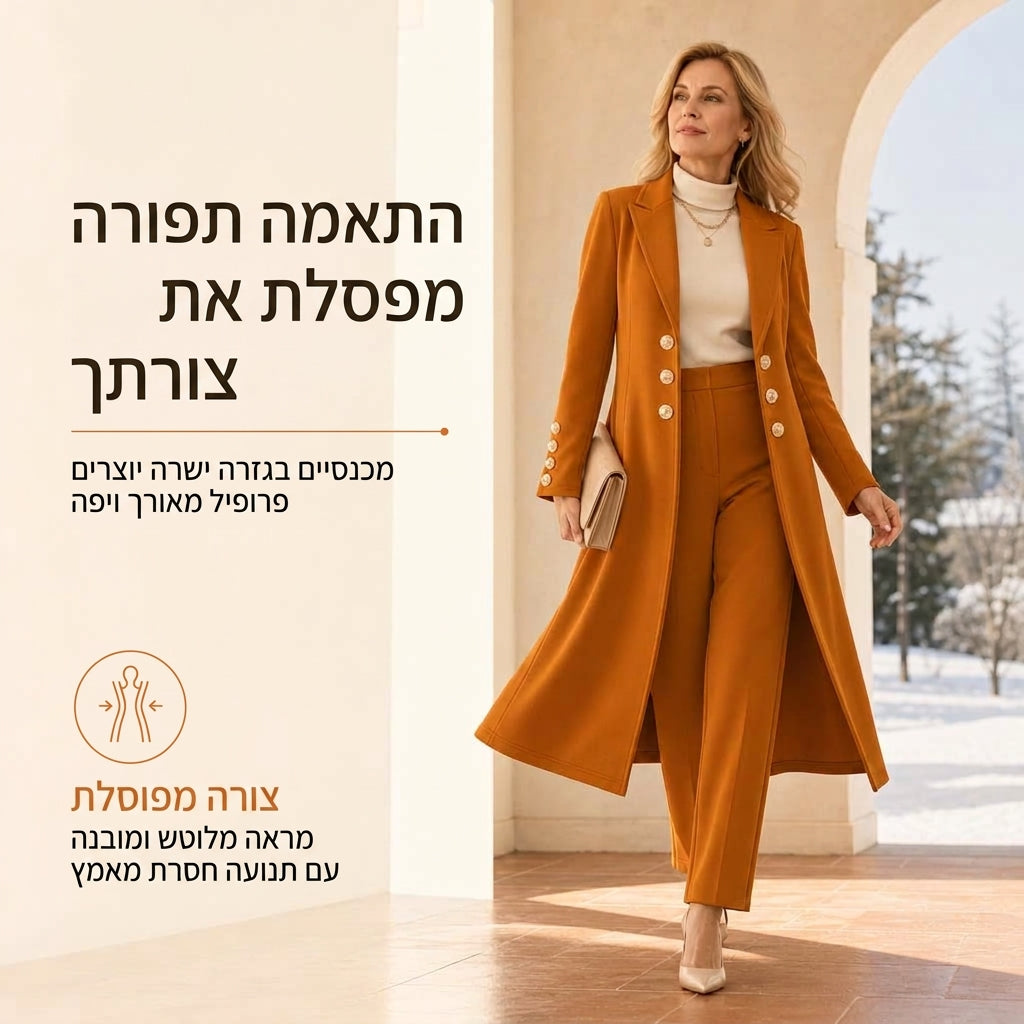 💖סט שני פריטים אלגנטי לנשים לסתיו, עם מעיל רטרו ארוך שרוולים ומכנסיים פשוטים