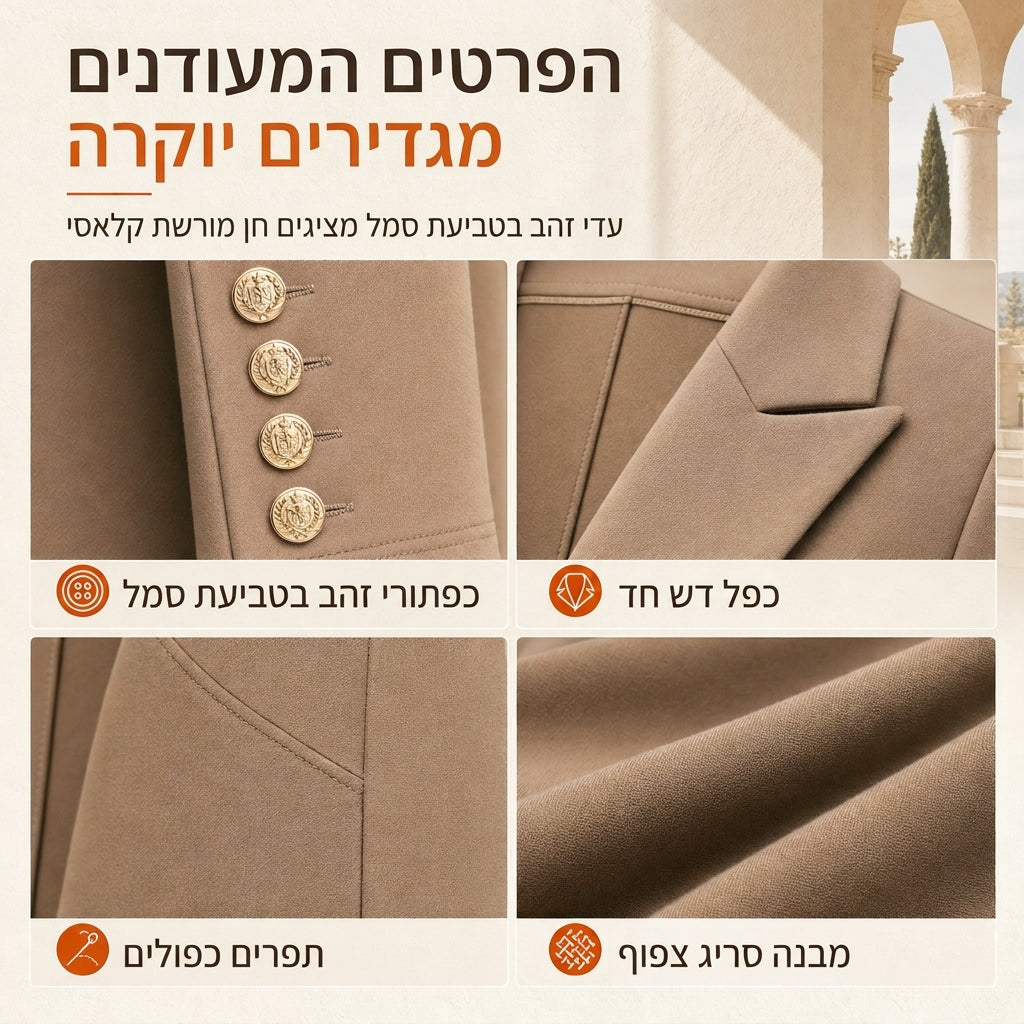 💖סט שני פריטים אלגנטי לנשים לסתיו, עם מעיל רטרו ארוך שרוולים ומכנסיים פשוטים