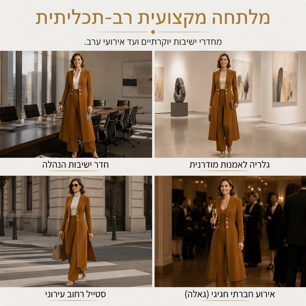 💖סט שני פריטים אלגנטי לנשים לסתיו, עם מעיל רטרו ארוך שרוולים ומכנסיים פשוטים