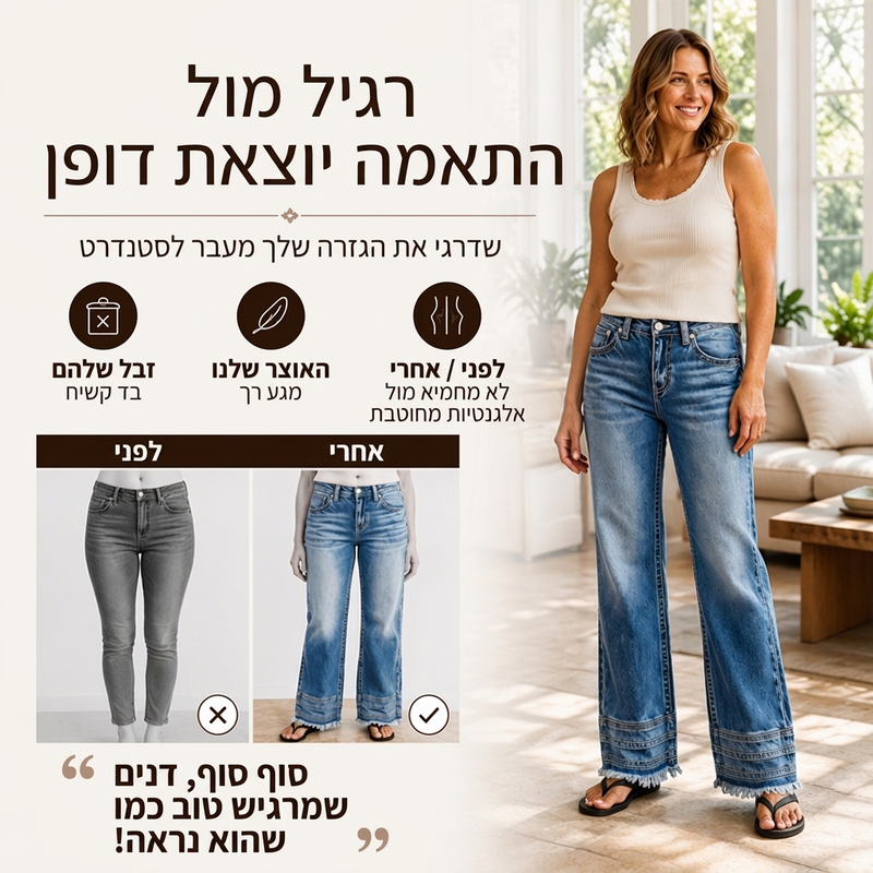 ג'ינס וינטג' רחב לנשים עם קצה לא גמור