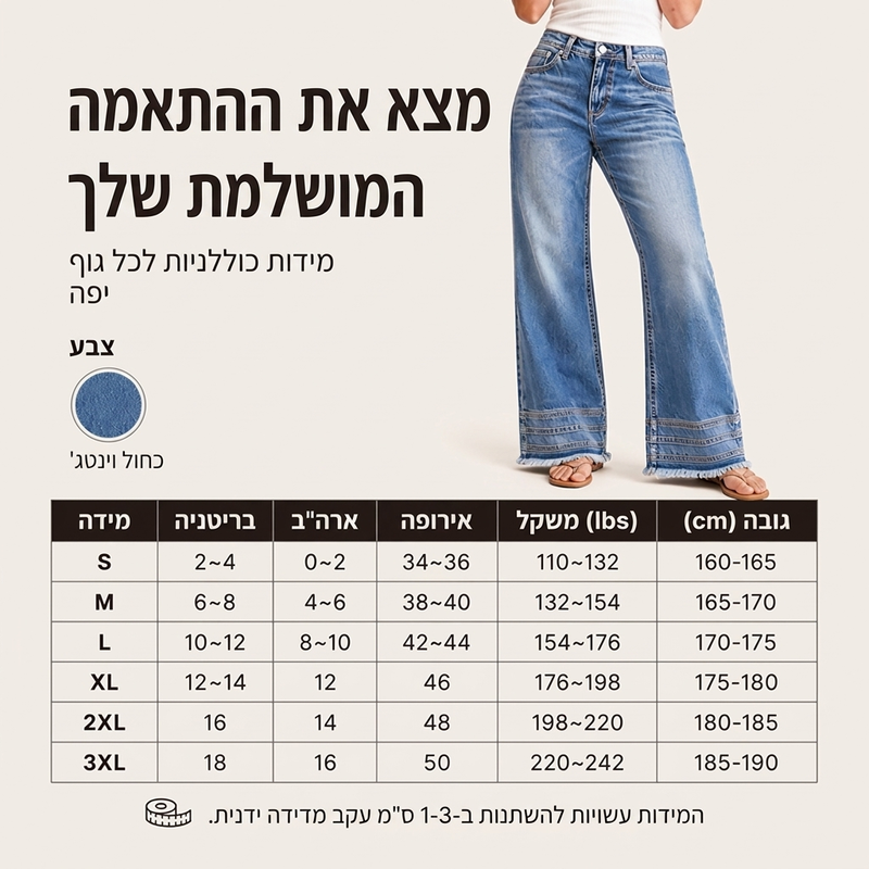 ג'ינס וינטג' רחב לנשים עם קצה לא גמור
