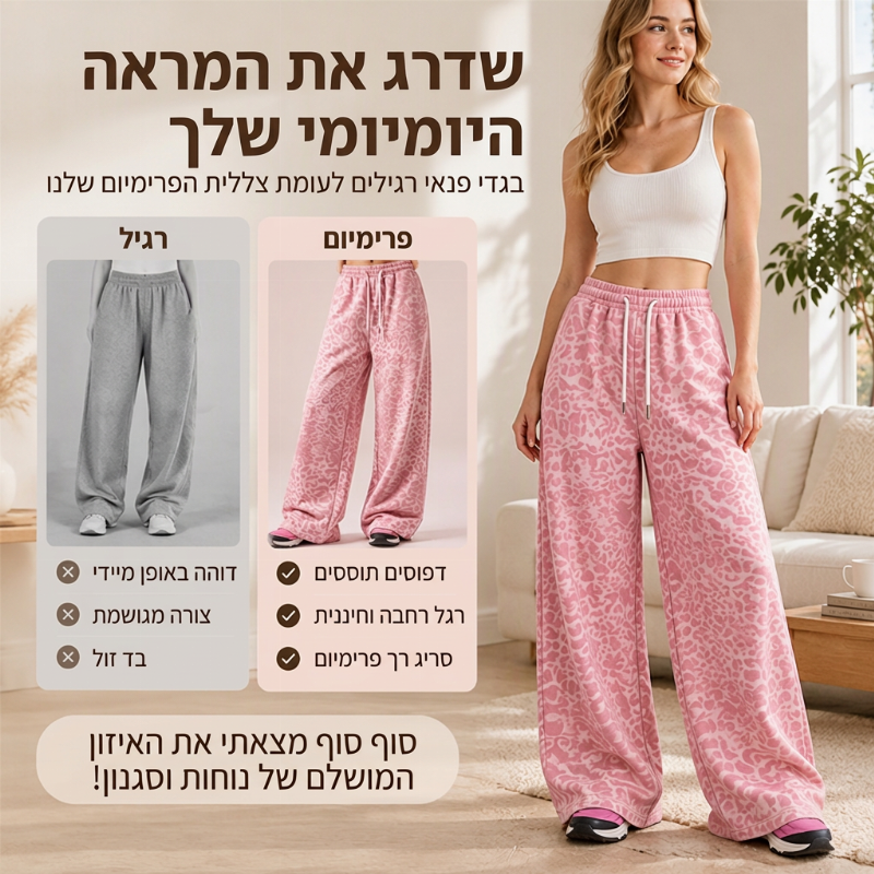 מכנסי ס מכנסי טרנינג  רחבים לנשים עם הדפס נמר לאירוע יומיומי