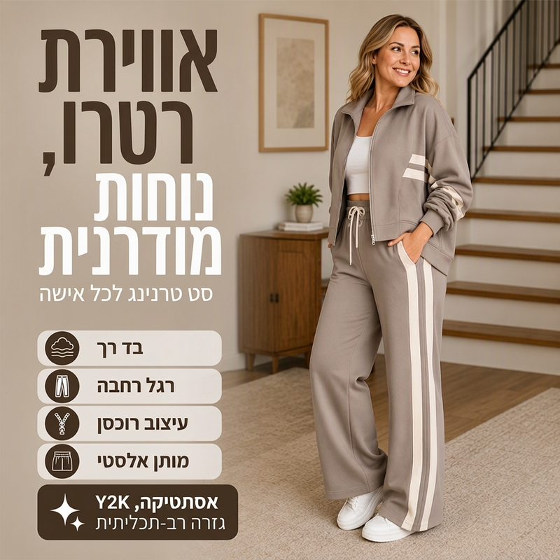 סט ספורט שתי חלקים פסים לנשים