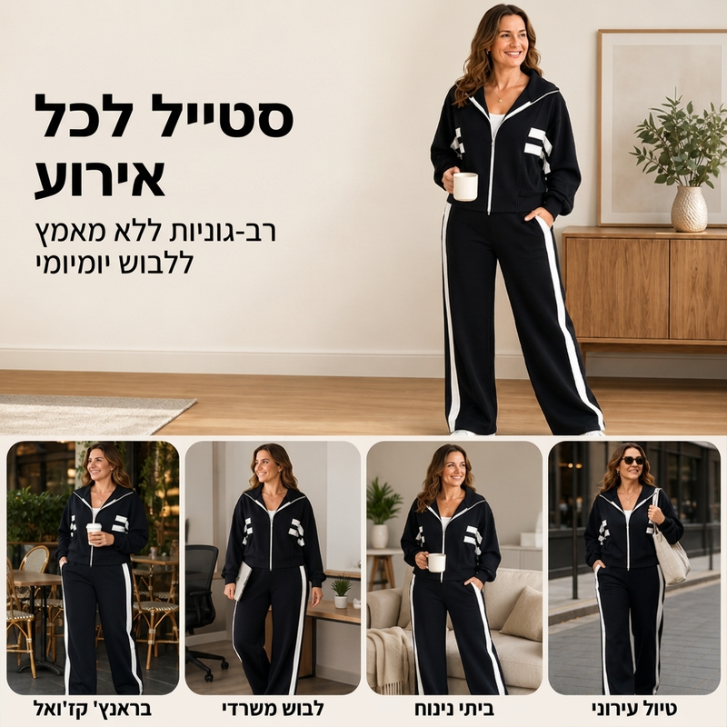 סט ספורט שתי חלקים פסים לנשים