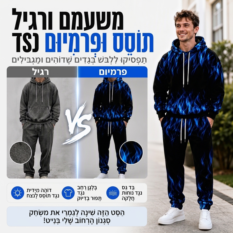 סט סווטשירט עם ברדס ומכנסיים מודפסים לגבר